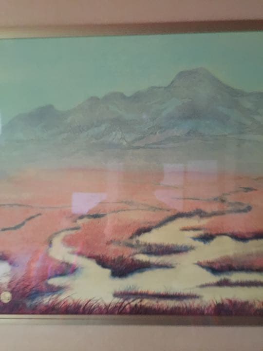 絵画  紺綬褒章受賞 日本画家 高見沢柳佳作  弥陀が原（立山連峰）