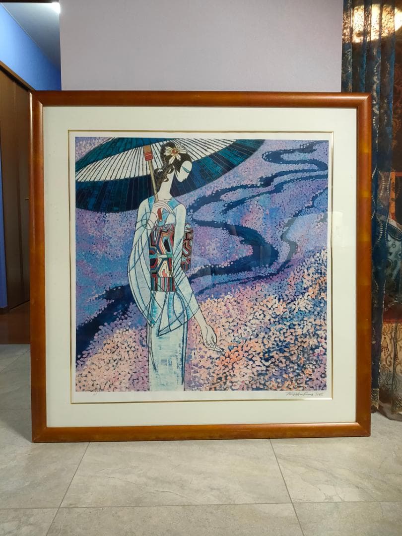 【真作】　丁紹光　ティン・シャオカン　「春の雨」　シルクスクリーン　直筆サイン