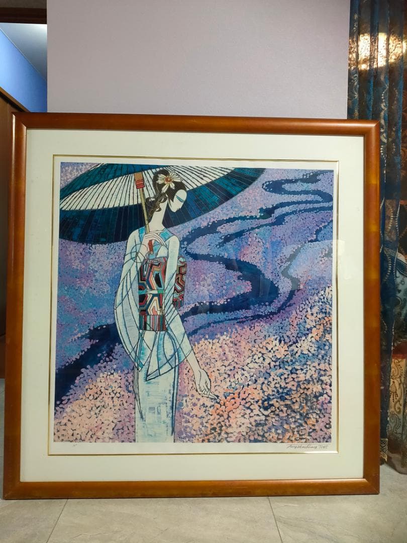 【真作】　丁紹光　ティン・シャオカン　「春の雨」　シルクスクリーン　直筆サイン