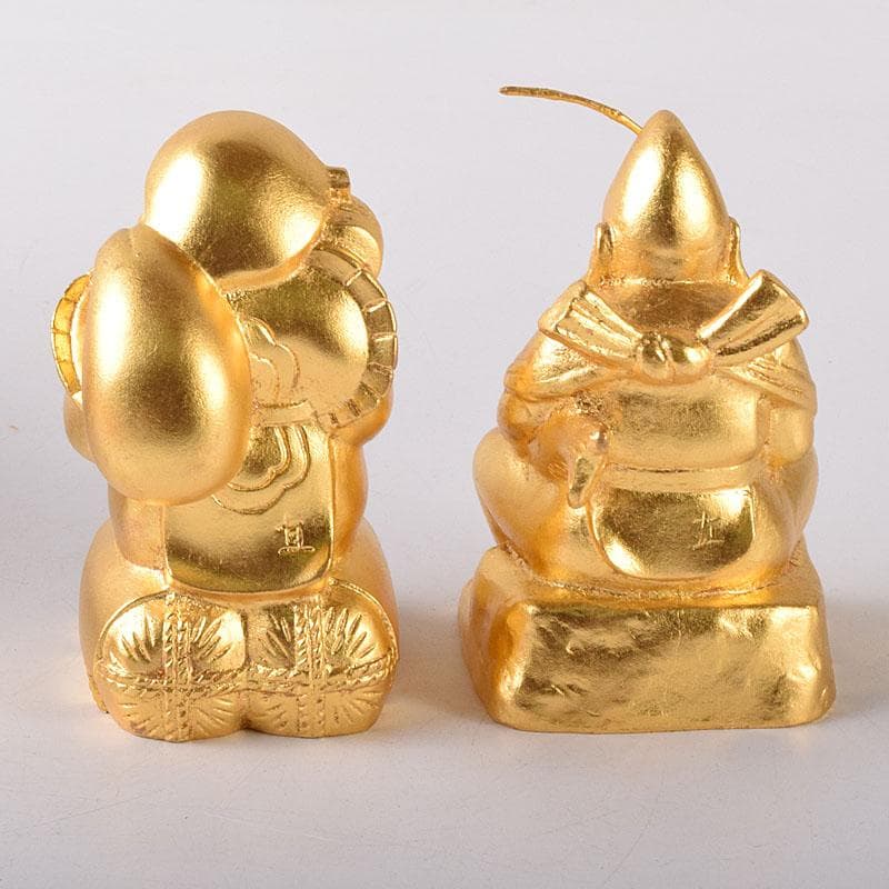 彫刻家　富永直樹作　銅鍍金　大黒天　恵比須像　七福神　2点　共箱　V　7606