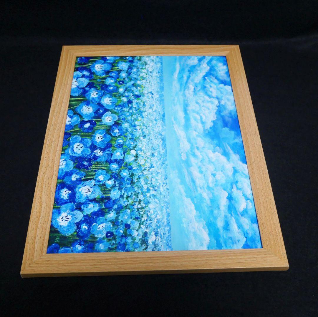 油絵 油彩 油彩画 絵画 絵【空と雲のネモフィラ】