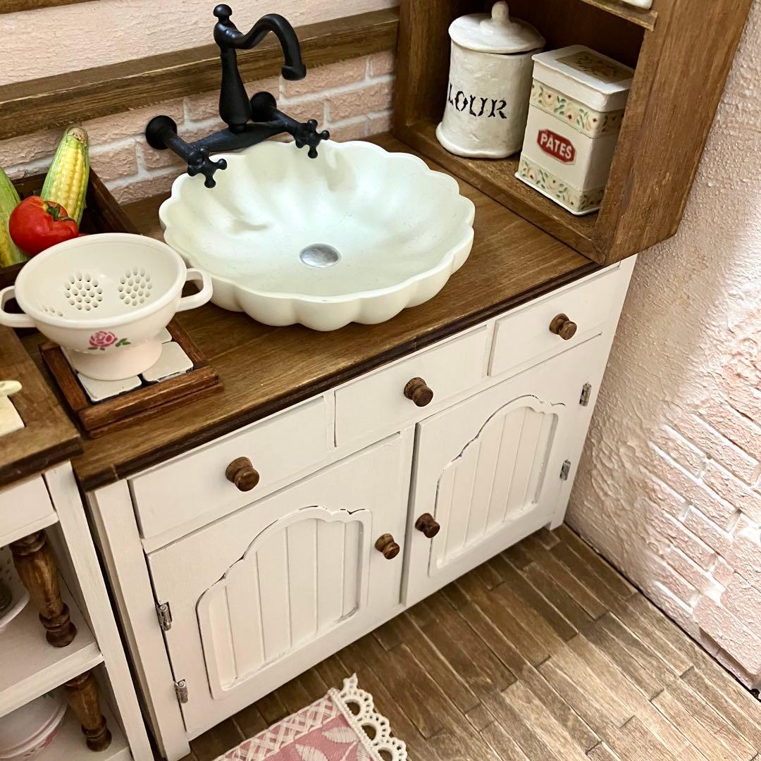 ミニチュアドール家具　キッチンシンク・キッチン台　2点セットドールハウス　1/6