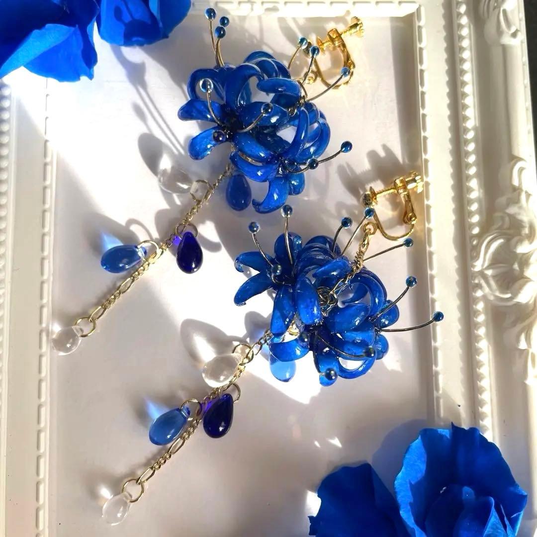 りん5　　イヤリング3点　彼岸花4輪　赤　彼岸花4輪　青　　紫陽花ロング