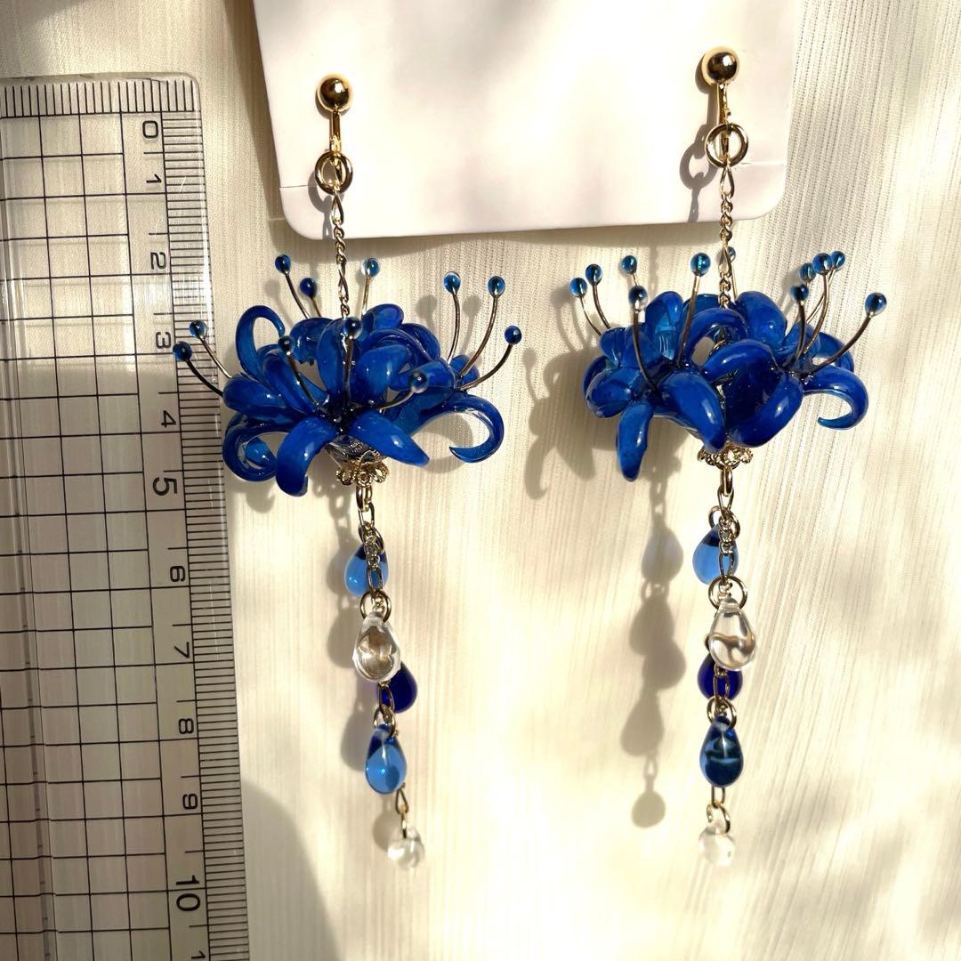 りん5　　イヤリング3点　彼岸花4輪　赤　彼岸花4輪　青　　紫陽花ロング
