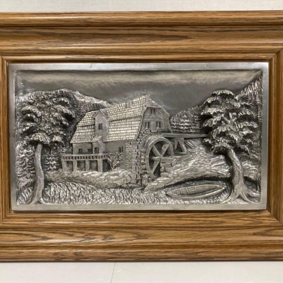 ドイツ 錫 金属 工芸品 彫刻 手作り 額装 レリーフ レトロ ヴィンテージ