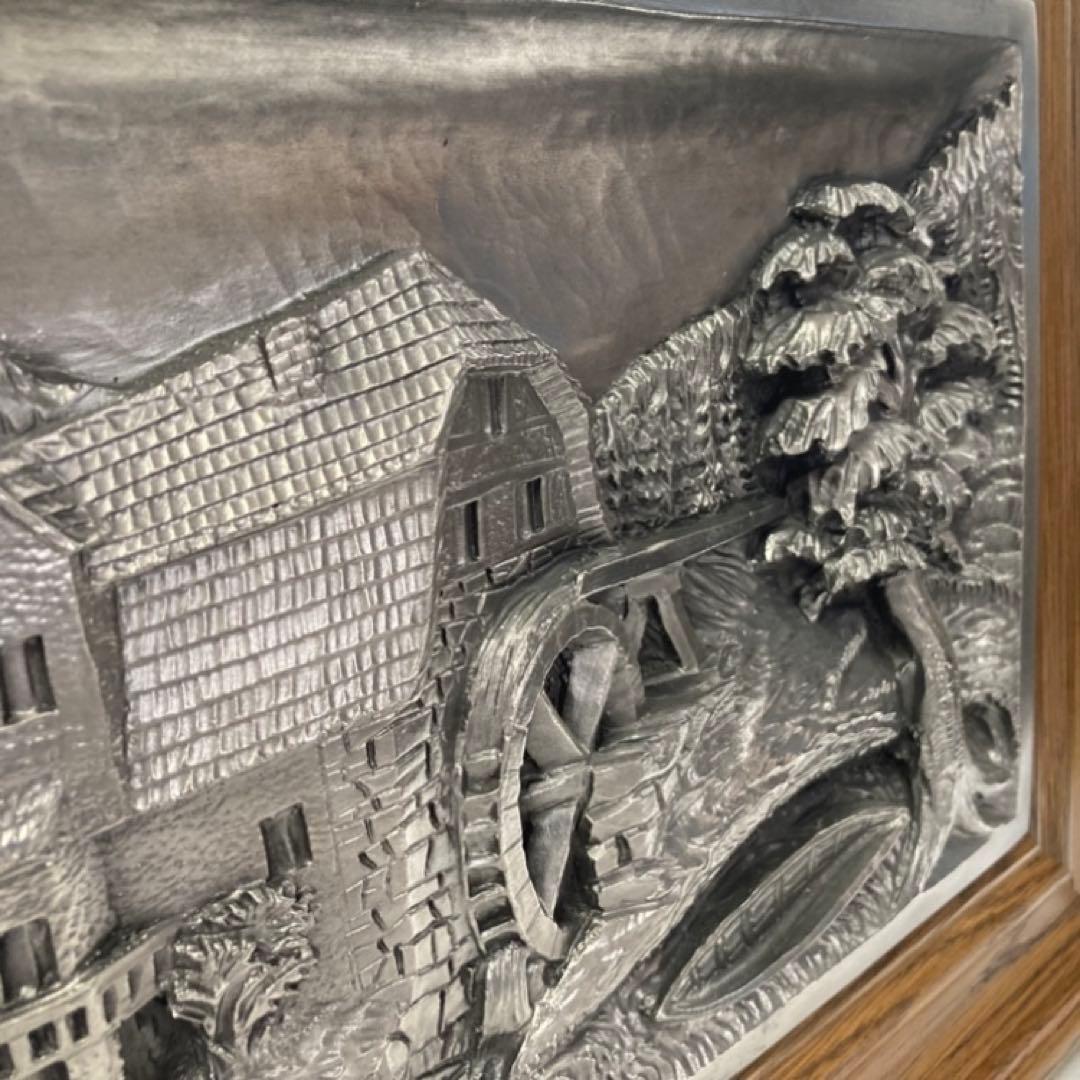 ドイツ 錫 金属 工芸品 彫刻 手作り 額装 レリーフ レトロ ヴィンテージ