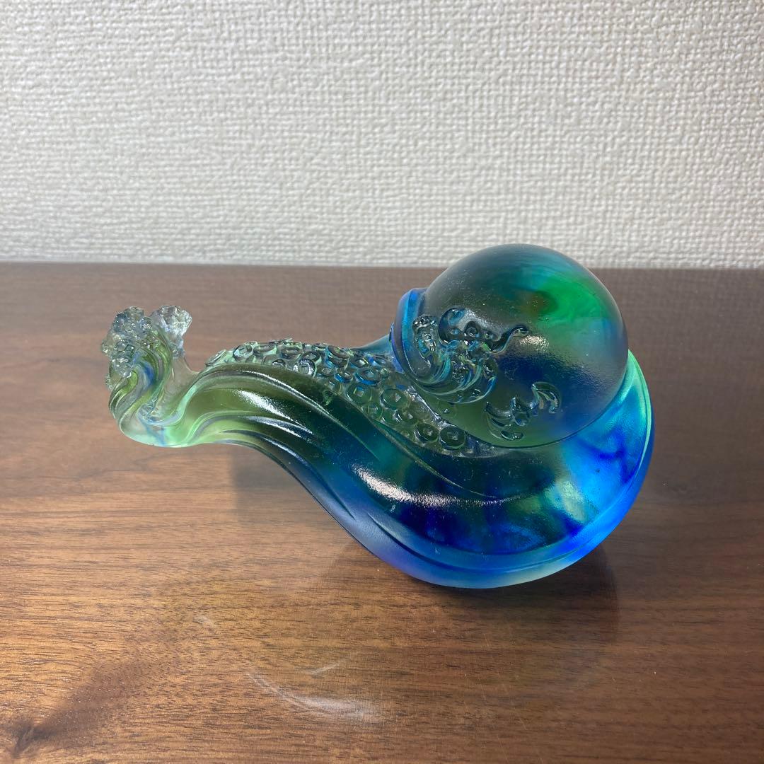 ガラス琉璃製 クジラのオブジェ 青と緑のグラデーション 約15cm