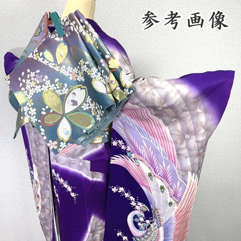 508z20〇ふくよかサイズ 振袖 銀彩 孔雀 紫〇美品 成人式 結婚式