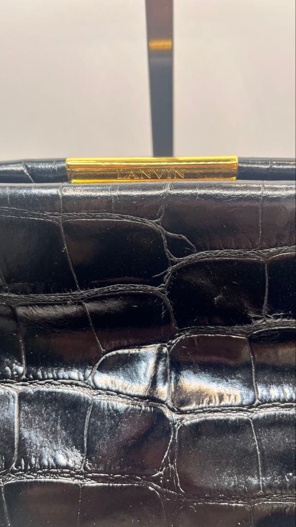 定価25万美品ランバンL 黒 クロコ押型ハンドバックショルダーバック　ブラック