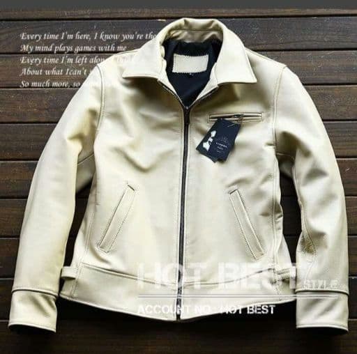 M【新品】22万円　最上級牛革 美カラーホワイトアイボリー レザージャケット