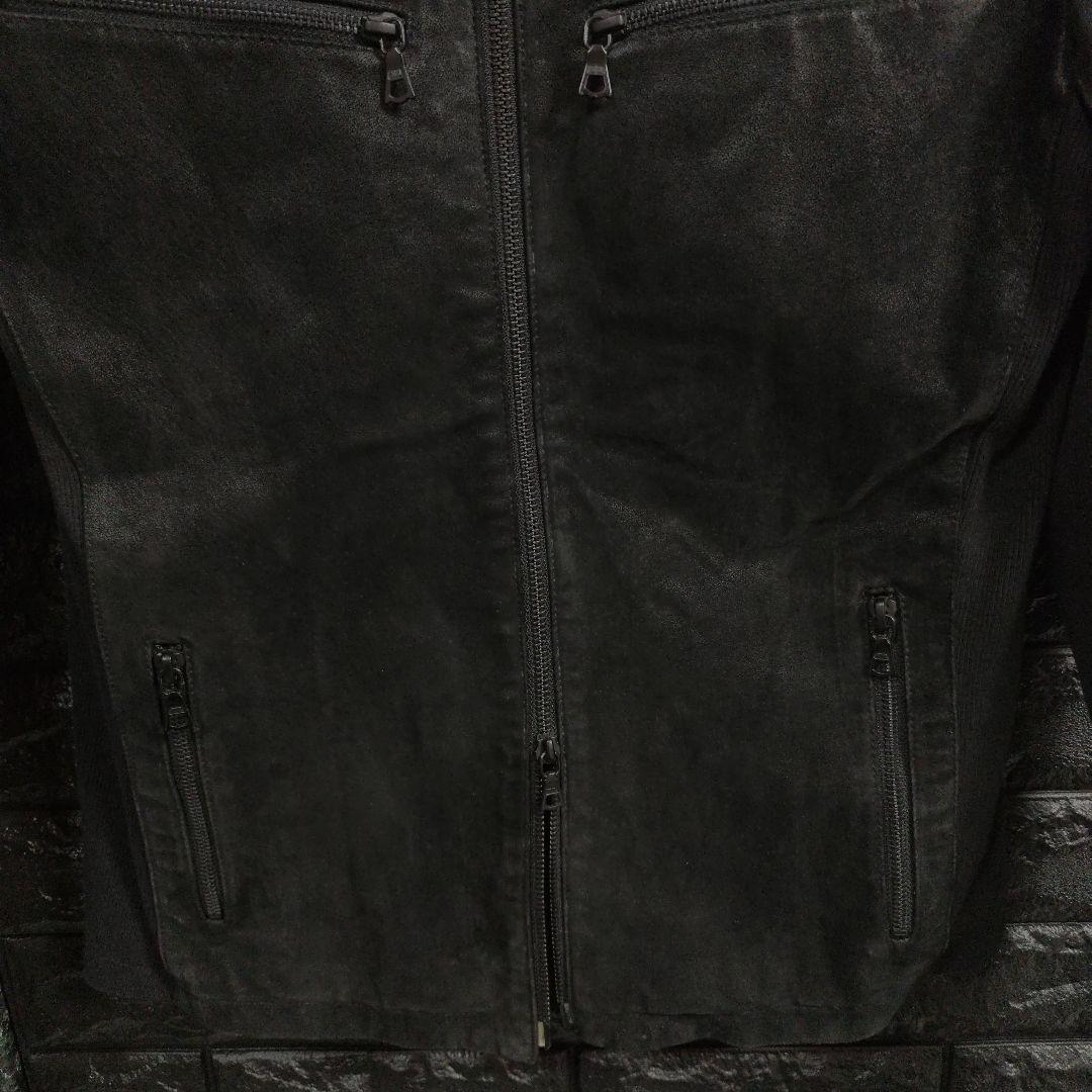 美品　ノーアイディー　黒１色　レザー（豚革）シングルライダースジャケット