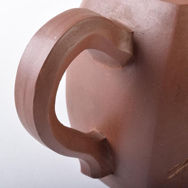 中国　小六方　紫砂　朱泥　漢詩草文　六角急須　茶壷　V　R8293