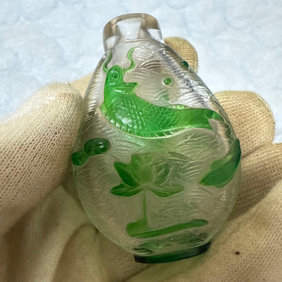 時代物　鼻炎壺　瑠璃硝子　鯉