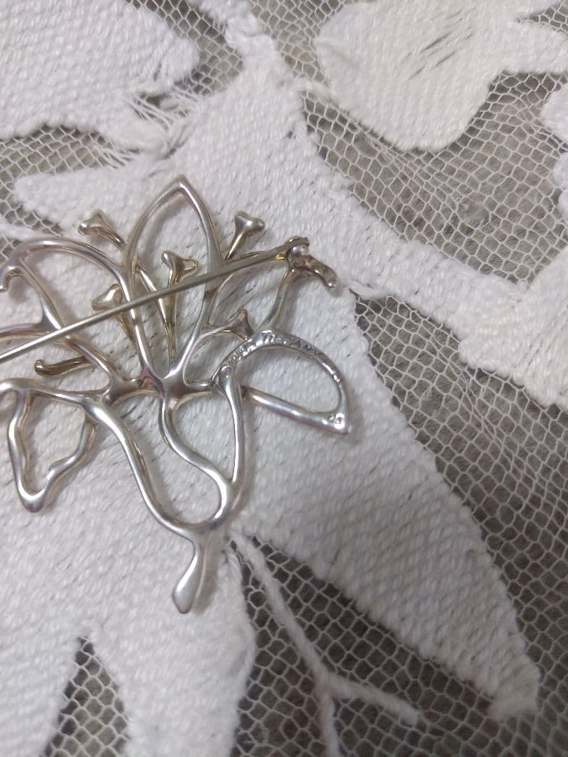 レア★TIFFANYティファニー★フラワーモチーフブローチ銀シルバー925ビーン