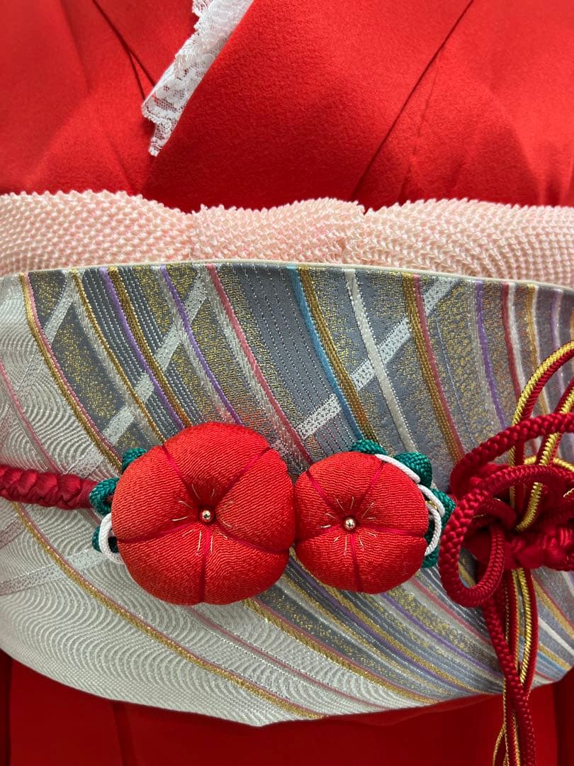 振り袖　フルセット　長襦袢付　赤　黒　ツートーン　成人式　パーティー　665