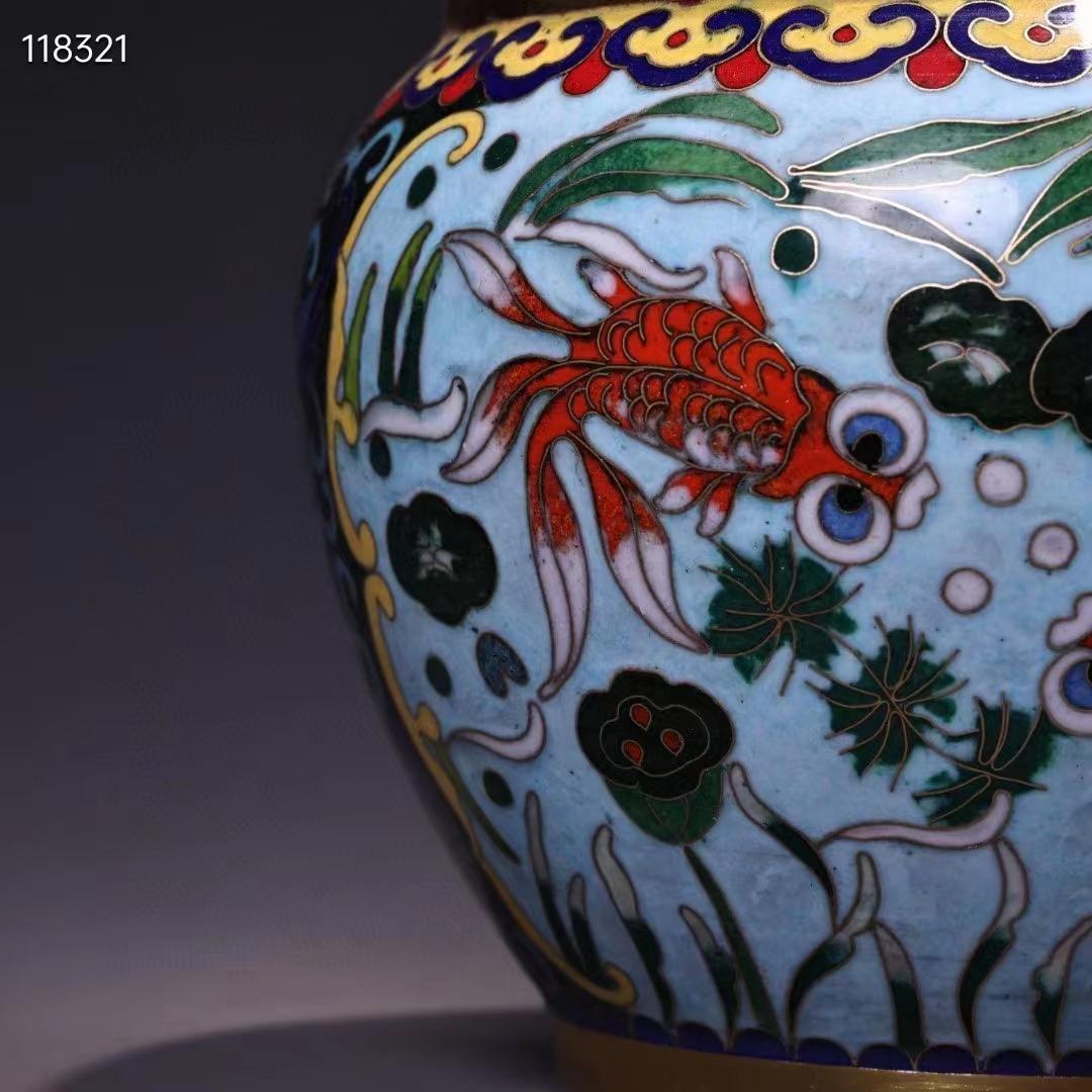 中国古美術・純銅ボディ・鎏金・掐絲・琺瑯彩・景泰藍・魚缶・文房具・賞物 ・置物