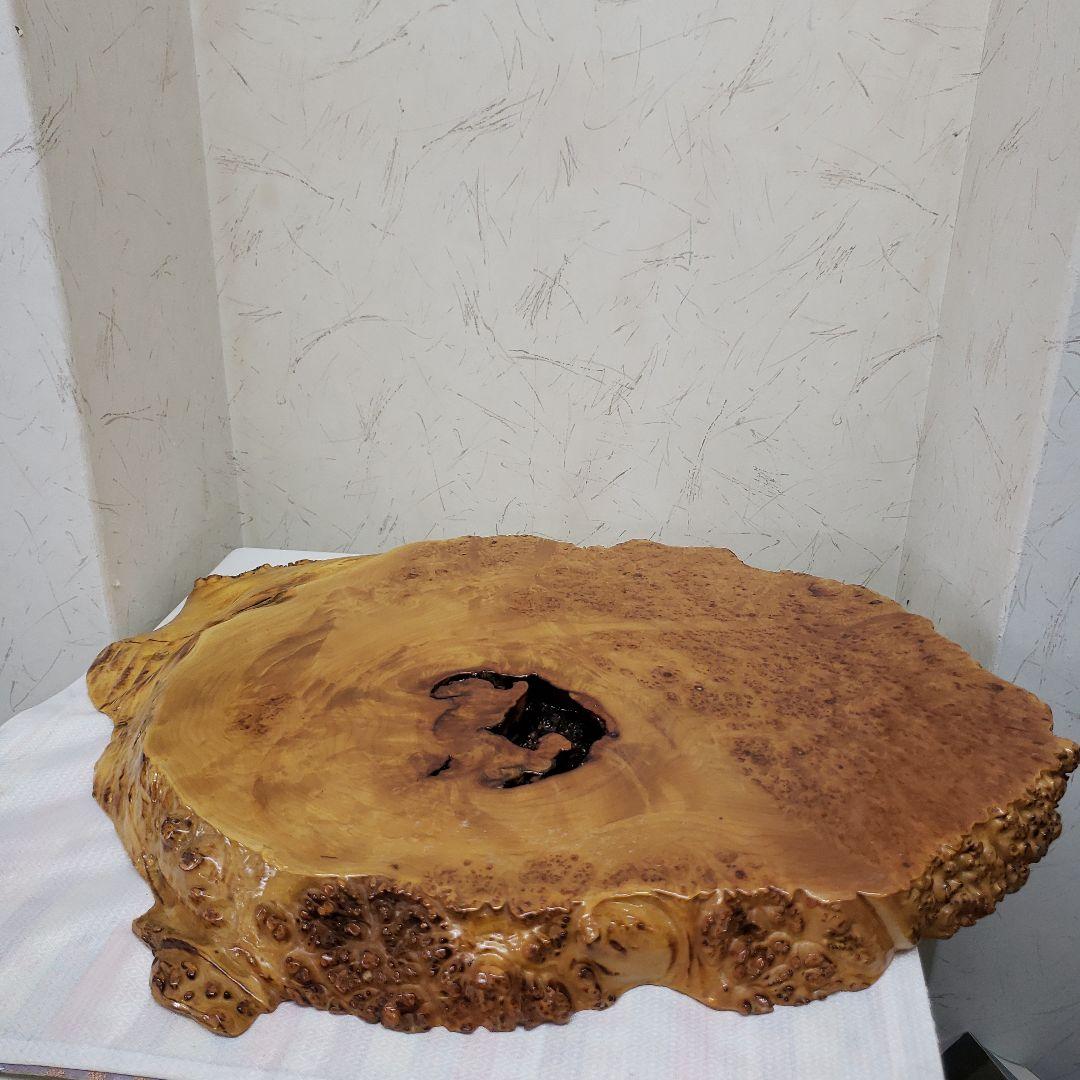 蔵出し特価花梨こぶ玉杢花台　木製円形テーブル ５８×４２×５cm