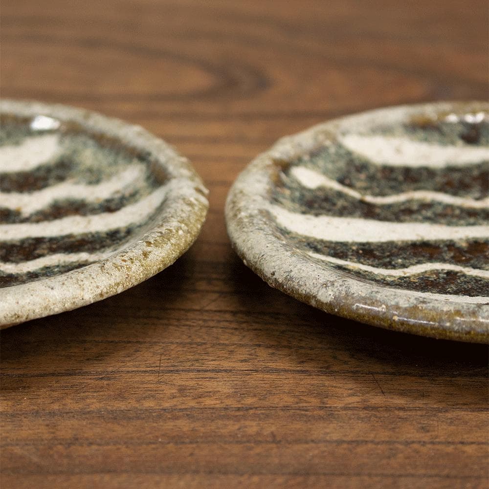 布志名焼 小皿 直径11.5cm 民芸 昭和レトロ スリップウェア（黒5）