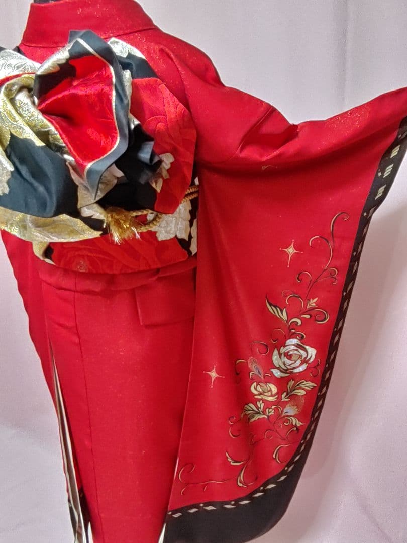 あらん　振袖　袋帯　帯揚げ　帯締め　セット　薔薇　赤　金通し