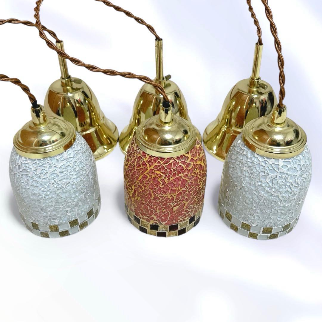 ガラスモザイク　ペンダント照明　レトロ　アンティーク　照明　LED 3個セット