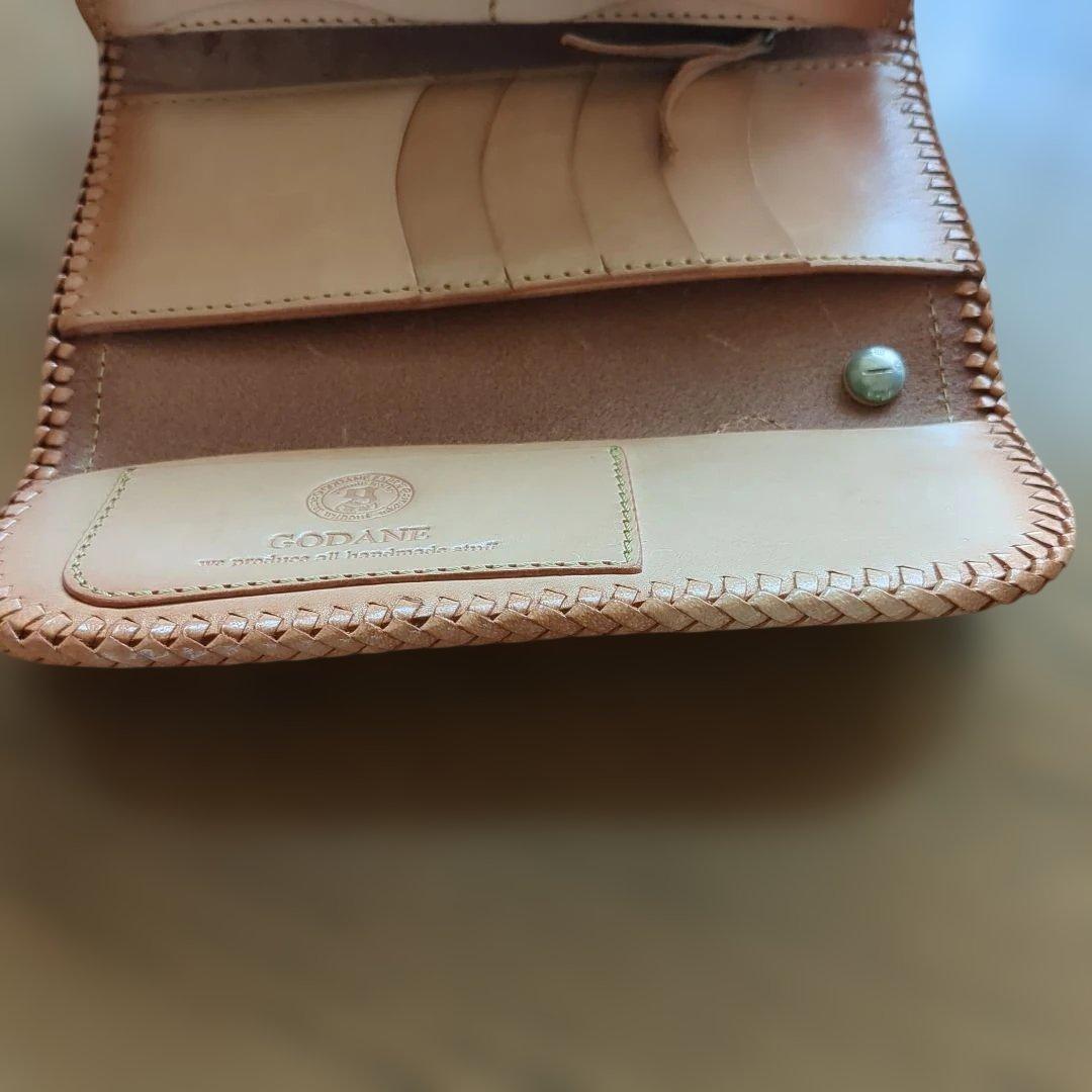 GODANEレザー編み込み長財布 ベージュ
