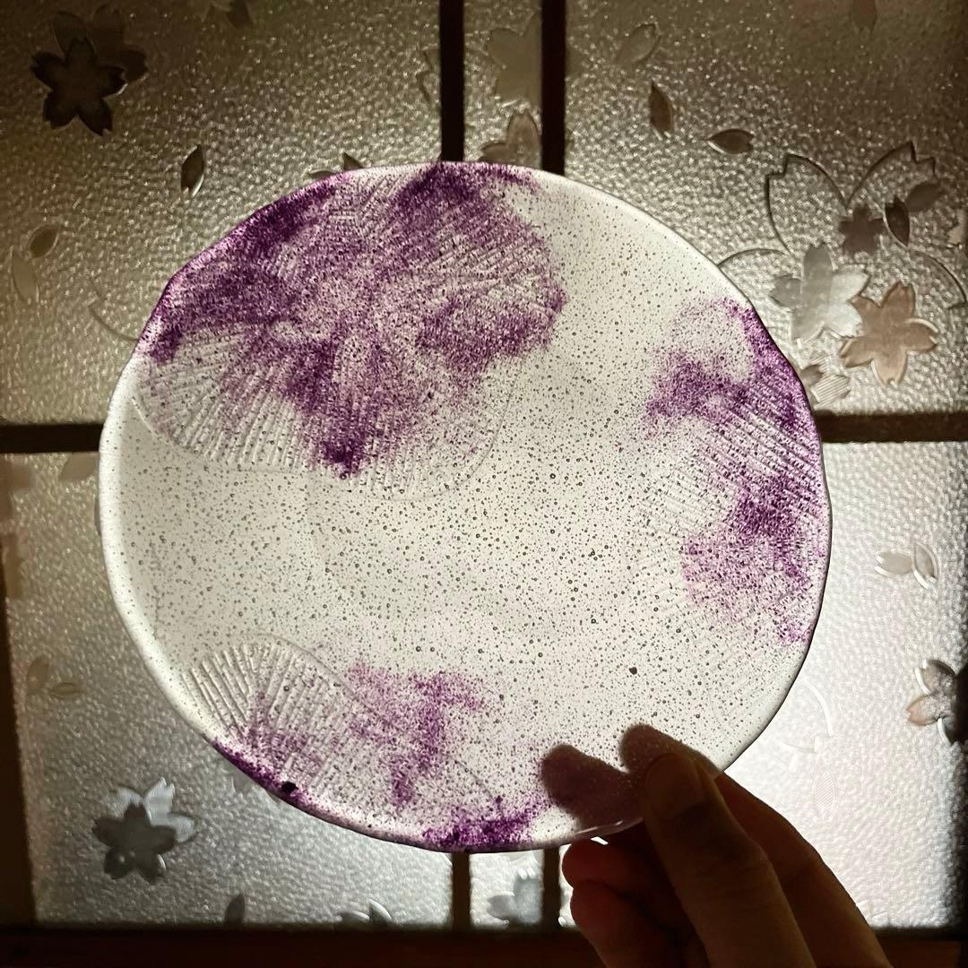 骨董　現代工芸　作家物　パート・ド・ヴェール　プレート　中皿　１客　サイン有り