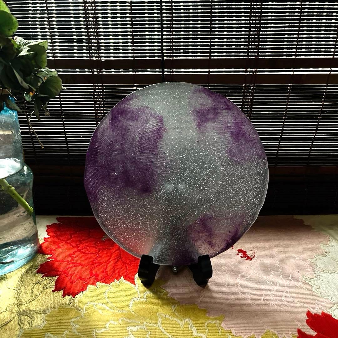 骨董　現代工芸　作家物　パート・ド・ヴェール　プレート　中皿　１客　サイン有り