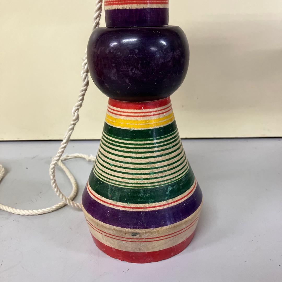 E-4 昭和レトロ 木製 特大 巨大 けん玉 レインボーカラー おもちゃ 古道具