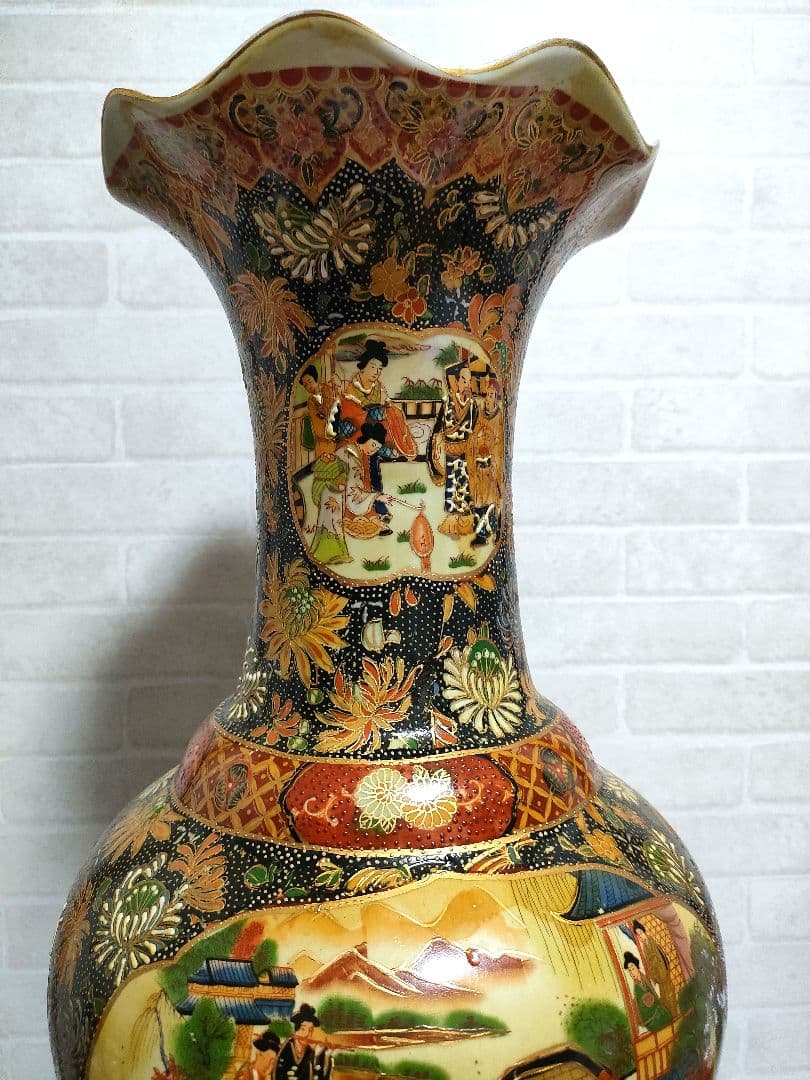 中国美術 大型飾り壺 大花瓶 金彩 美人画 屋形船 豪華爛漫 60cmサイズ