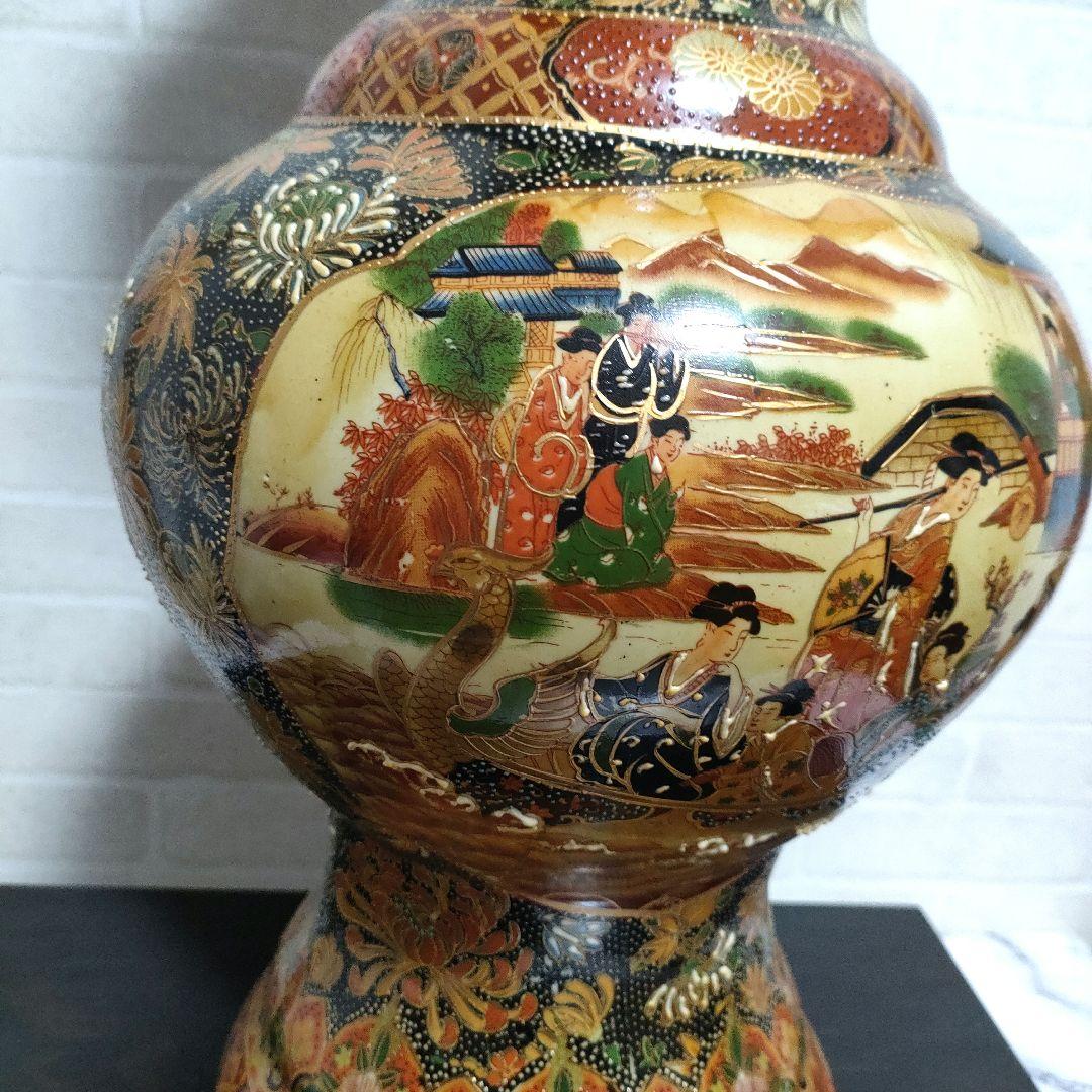 中国美術 大型飾り壺 大花瓶 金彩 美人画 屋形船 豪華爛漫 60cmサイズ