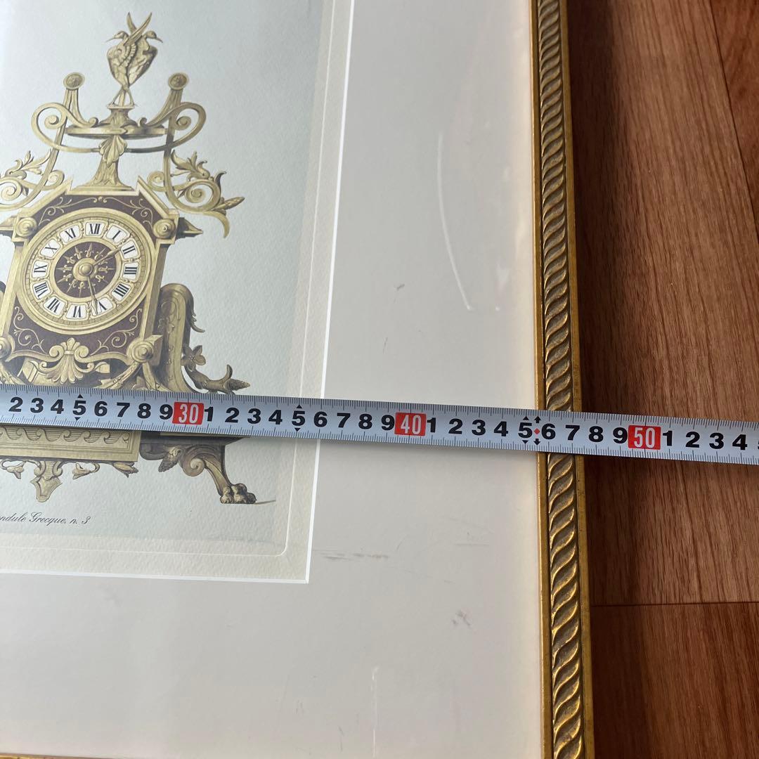 アンティーク振り子時計　リトグラフ　大きな額