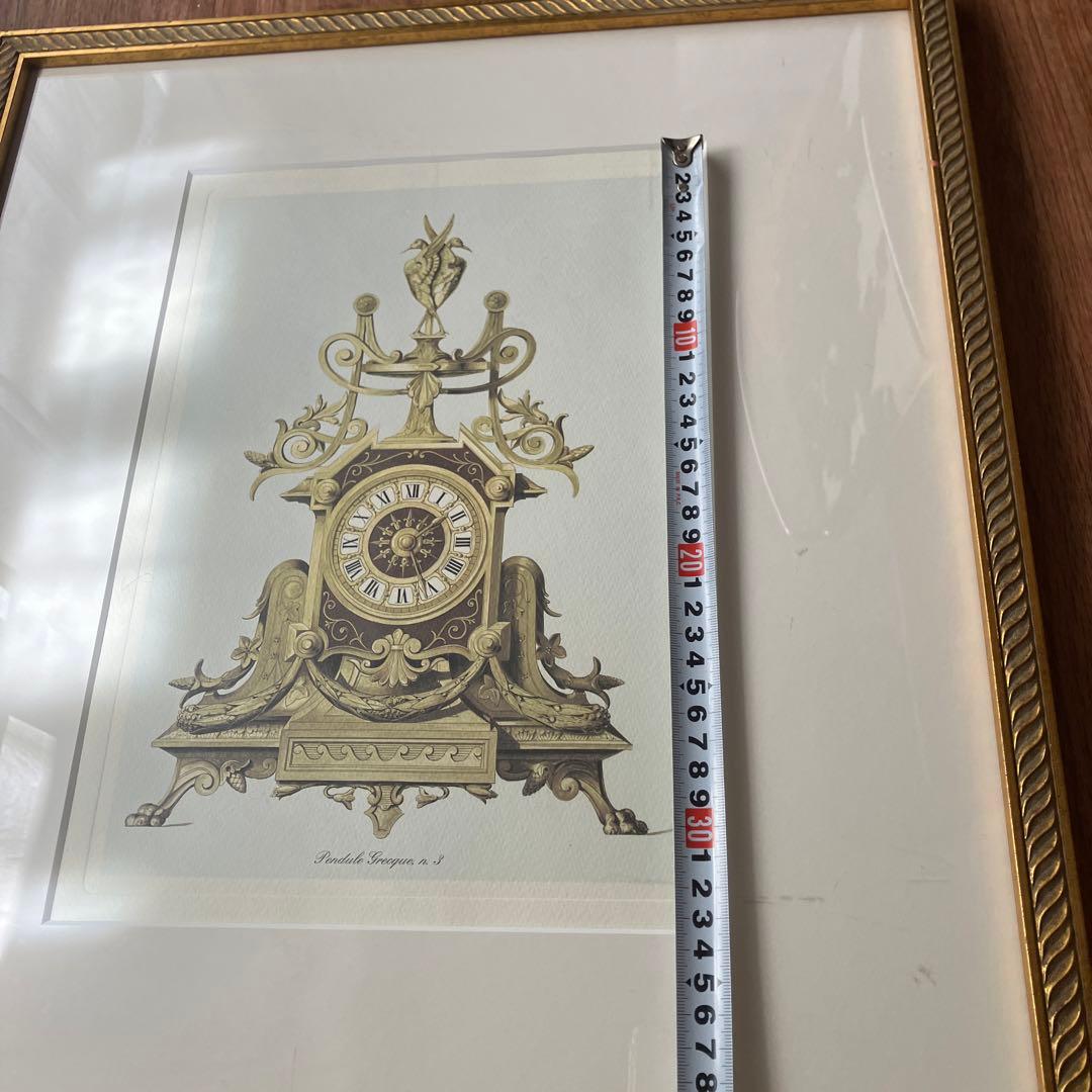アンティーク振り子時計　リトグラフ　大きな額