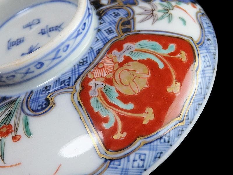 古伊万里　金襴手　四君子に兎の図　大振蓋茶碗　D837AS-CXb