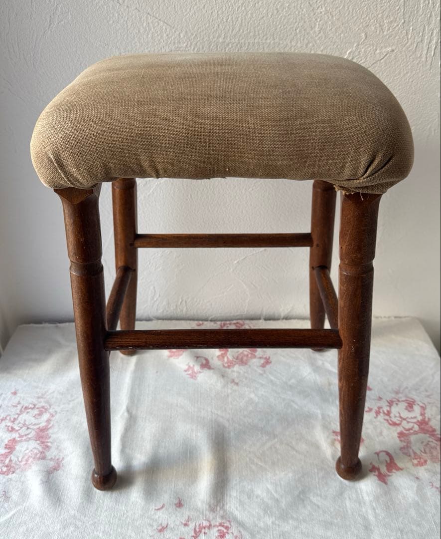 【お値下げ】アンティーク布張りスツール　アンティークスツール　古道具　フランス