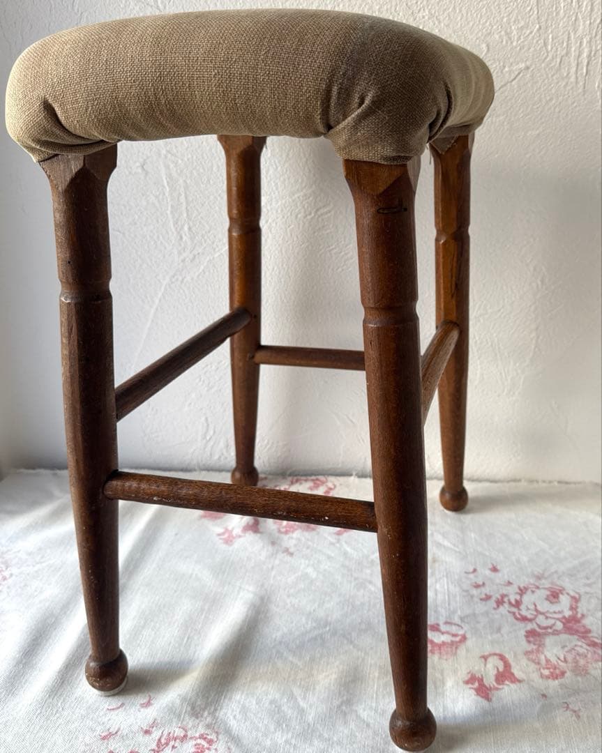 【お値下げ】アンティーク布張りスツール　アンティークスツール　古道具　フランス