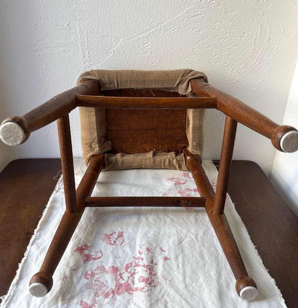 【お値下げ】アンティーク布張りスツール　アンティークスツール　古道具　フランス