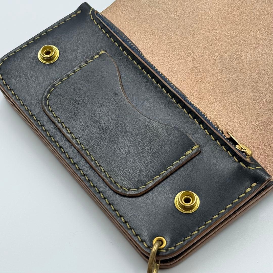 トラッカーウォレット(ダークネイビー)茶芯　サドルレザー　タロンジッパー　真鍮