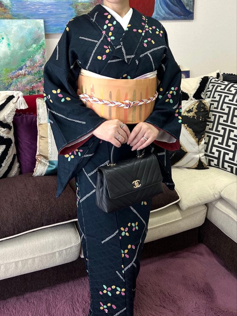 ネイビー　絞り小紋　未使用