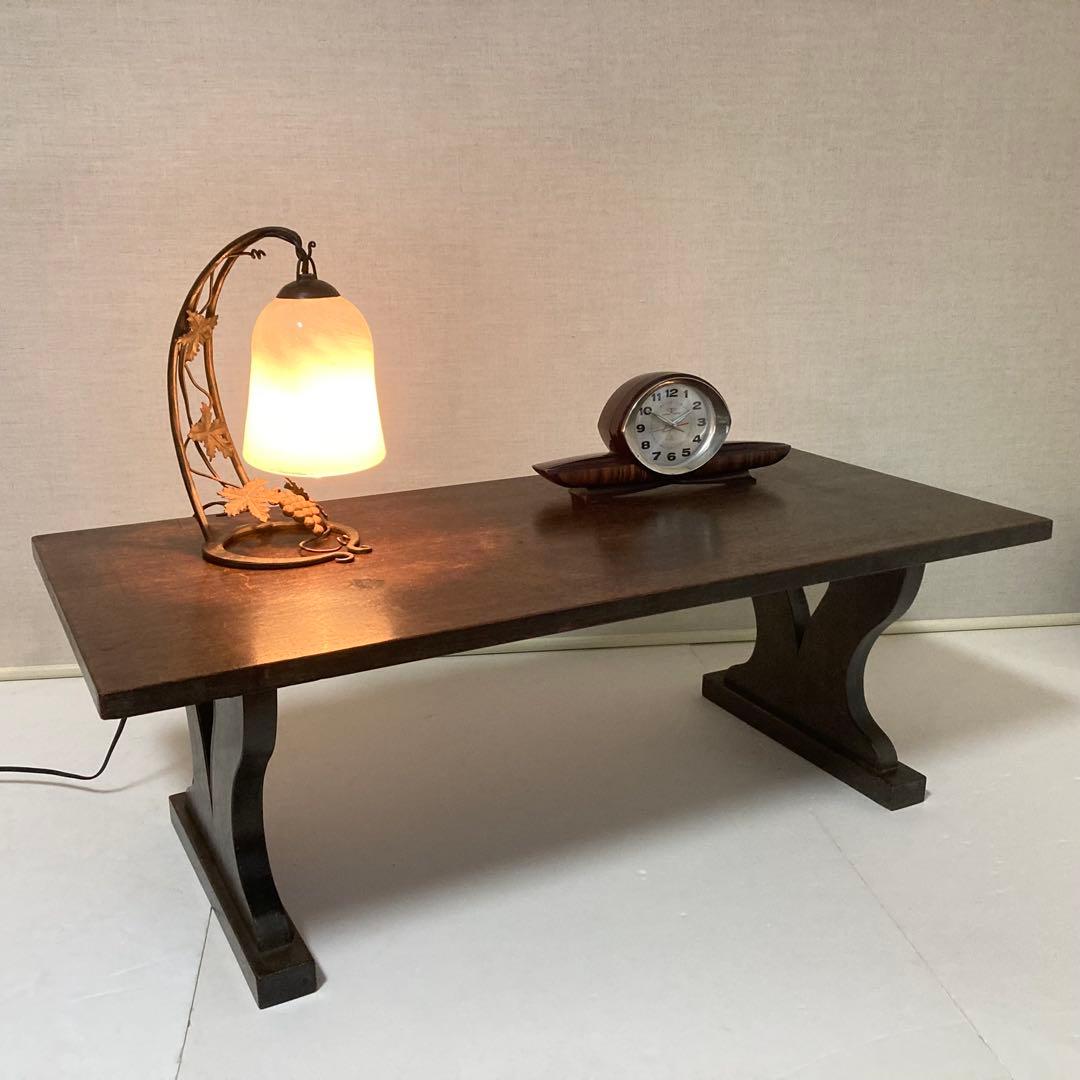 古い味のある文机 座卓 置物台 飾り棚 大型 透かし ハート型 木製 レトロ