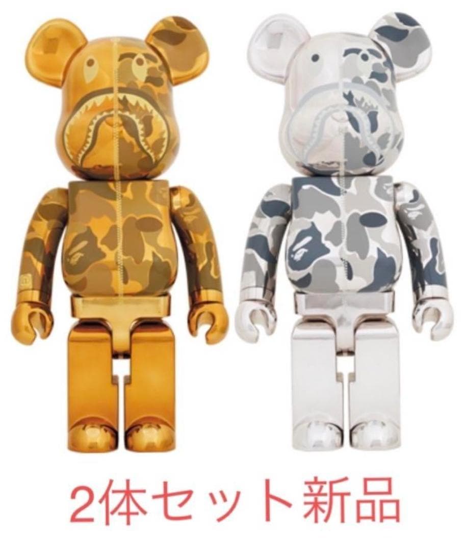 BE@RBRICK BAPE SHARK 1000％ GOLD SILVER