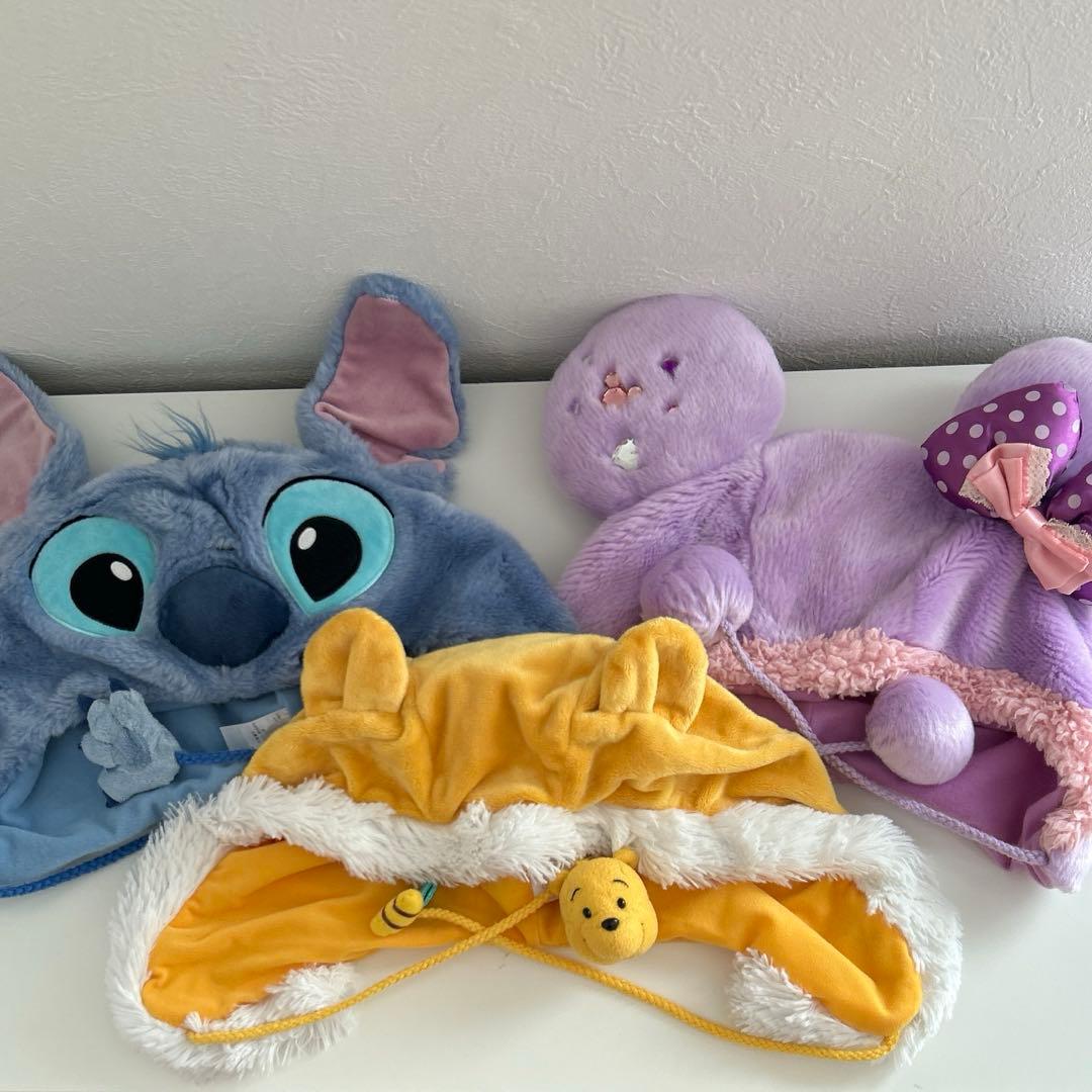 【レア】ディズニーファンキャップ　プーさん　スティッチ　ミニーちゃん　被り物　紫