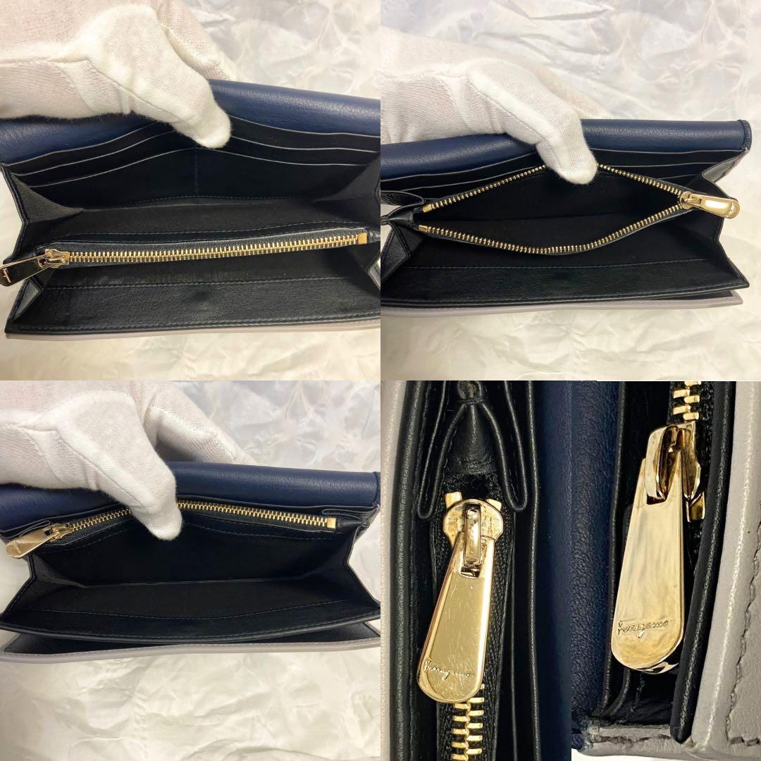 【美品】Salvatore Ferragamo 三つ折り財布 ネイビー/グレー