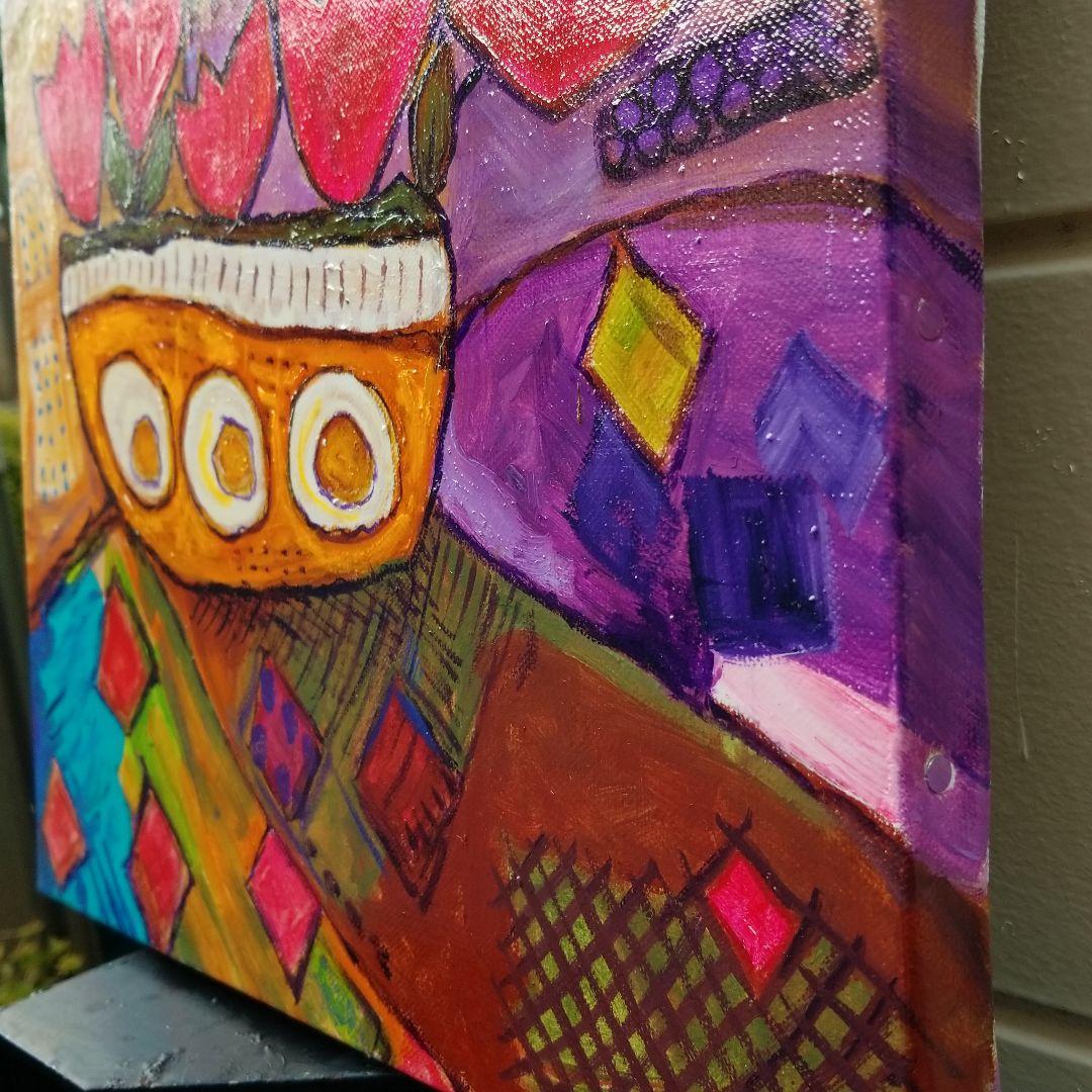 キャンバス油絵　専用　赤いお花とみつばち