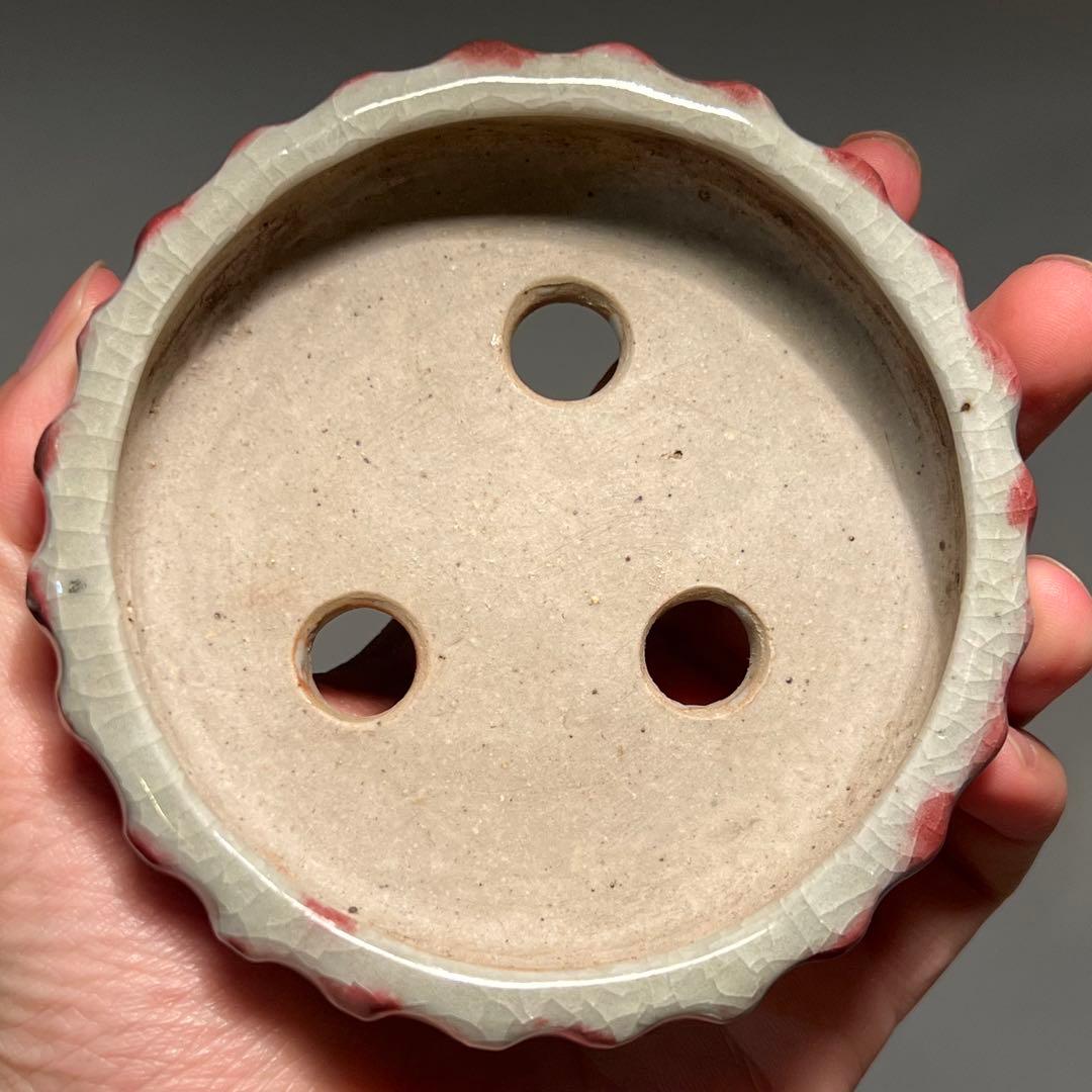 761.今岡町直 辰砂鼓釘丸鉢 盆栽鉢 植木鉢 10.6*3.2cm