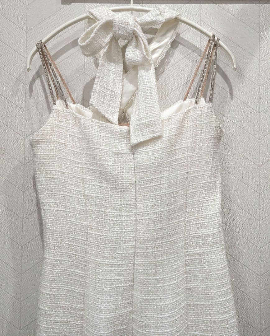 【an】キャバドレス M ホワイト クロスストラップ マーメイド