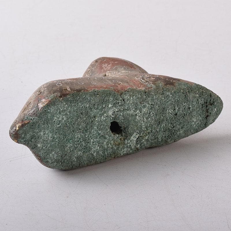 中国　天然石彫刻　銀象嵌彩色　神獣　紙鎮　置物　C　R8592