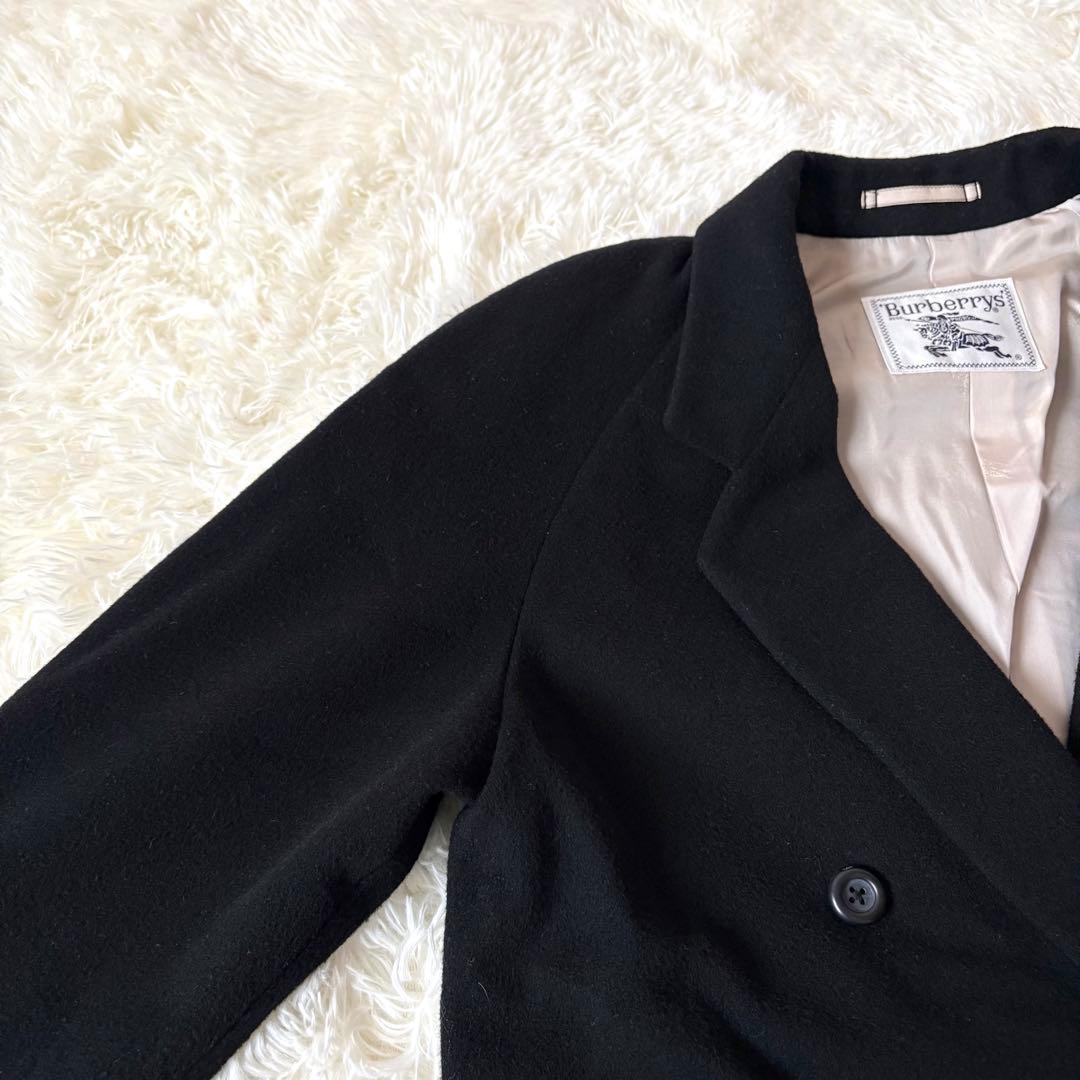 バーバリー カシミヤ混 ダブルチェスターコート ロング マキシ丈 ブラック L