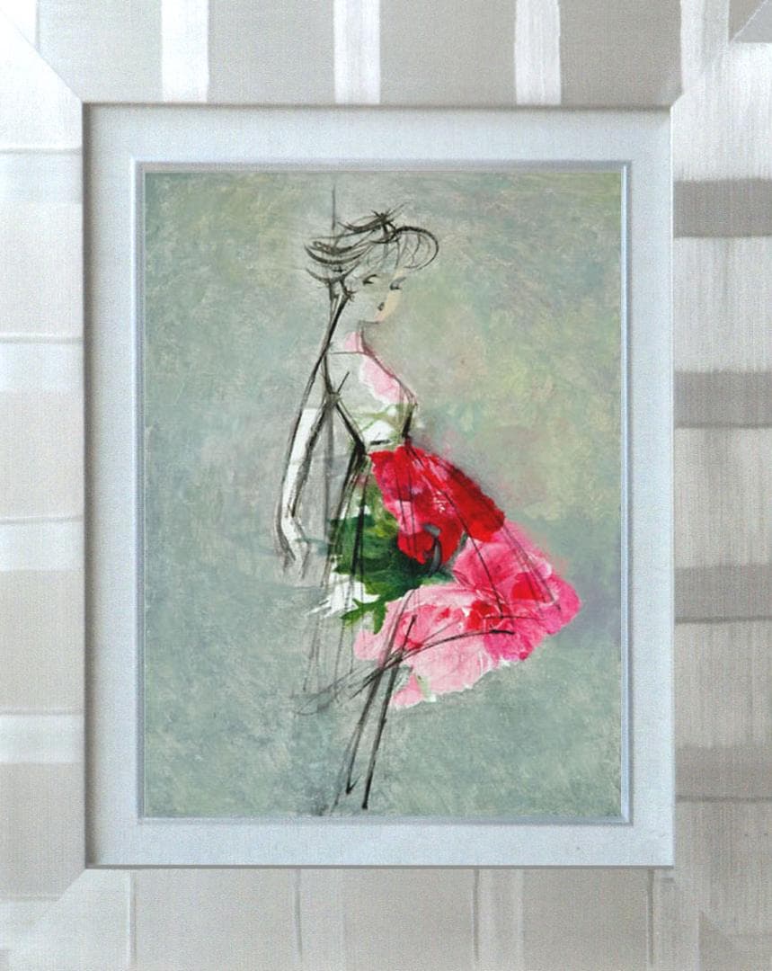 油絵 菅家令子 絵 絵画 インテリア 額付(銀) F4-071512 人物 女性