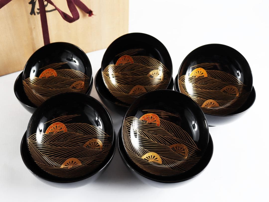 輪島塗 大向高洲堂 煮物椀 五客 蓋付椀 共箱