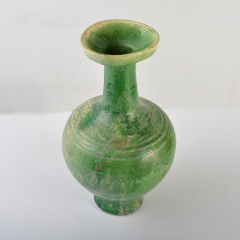 中国　漢緑釉　魚藻文　碗口瓶　花瓶　V　6554C
